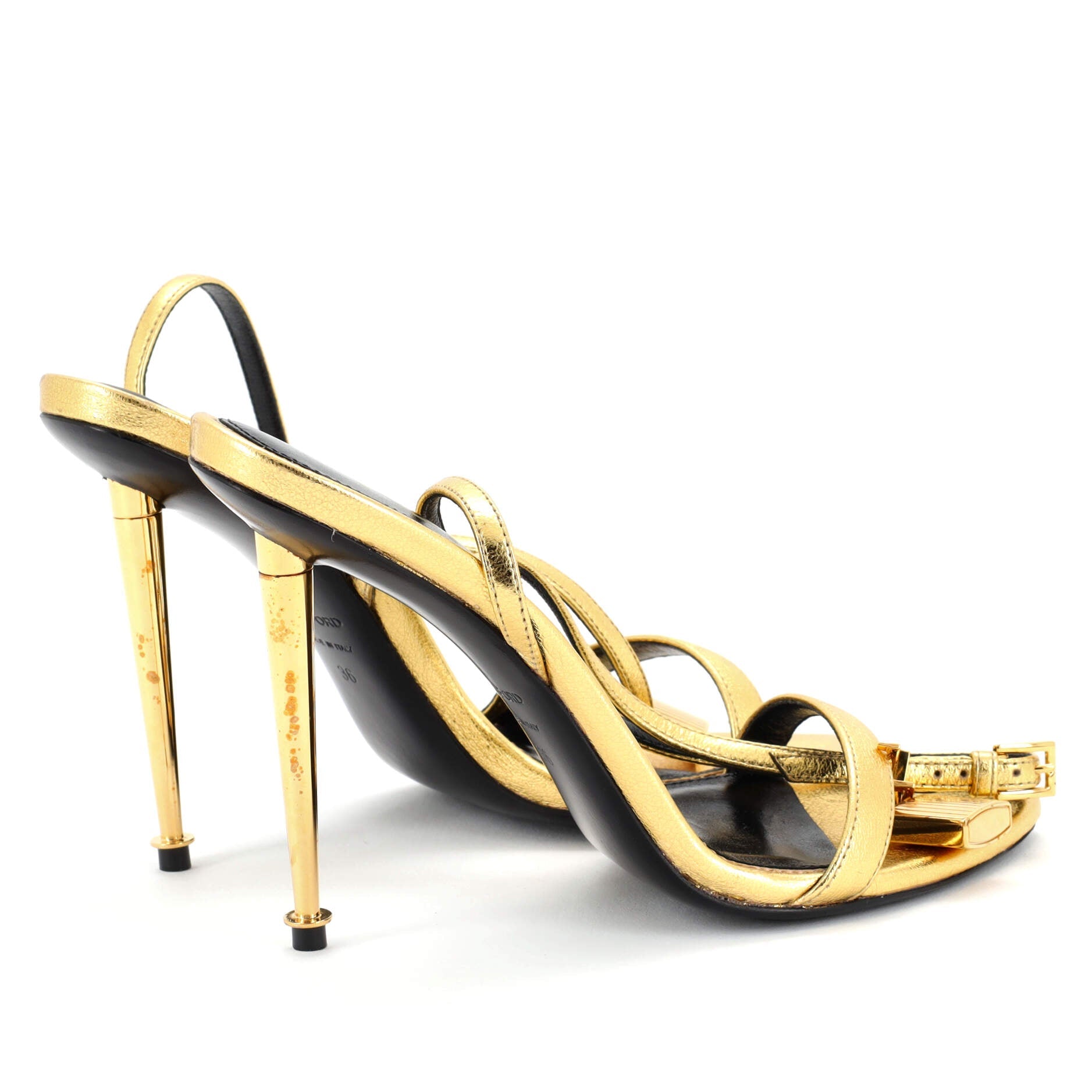 Women's Padlock Pointy Naked Heeled Sandals Leather 105