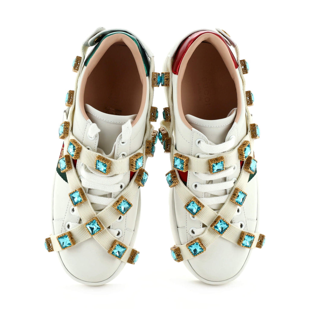 Women's Ace Web Platform Sneakers Leather with Removable Crystals