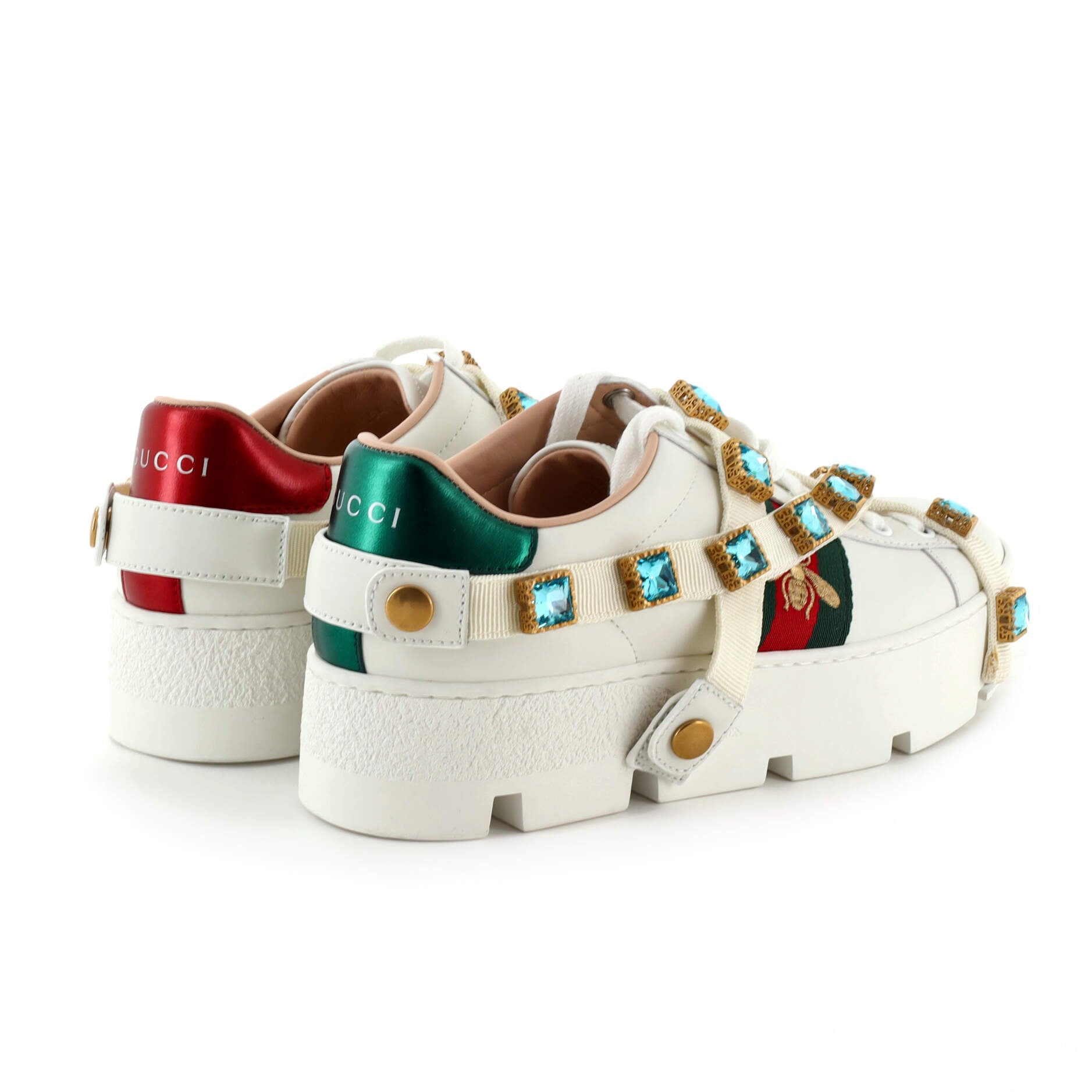 Women's Ace Web Platform Sneakers Leather with Removable Crystals