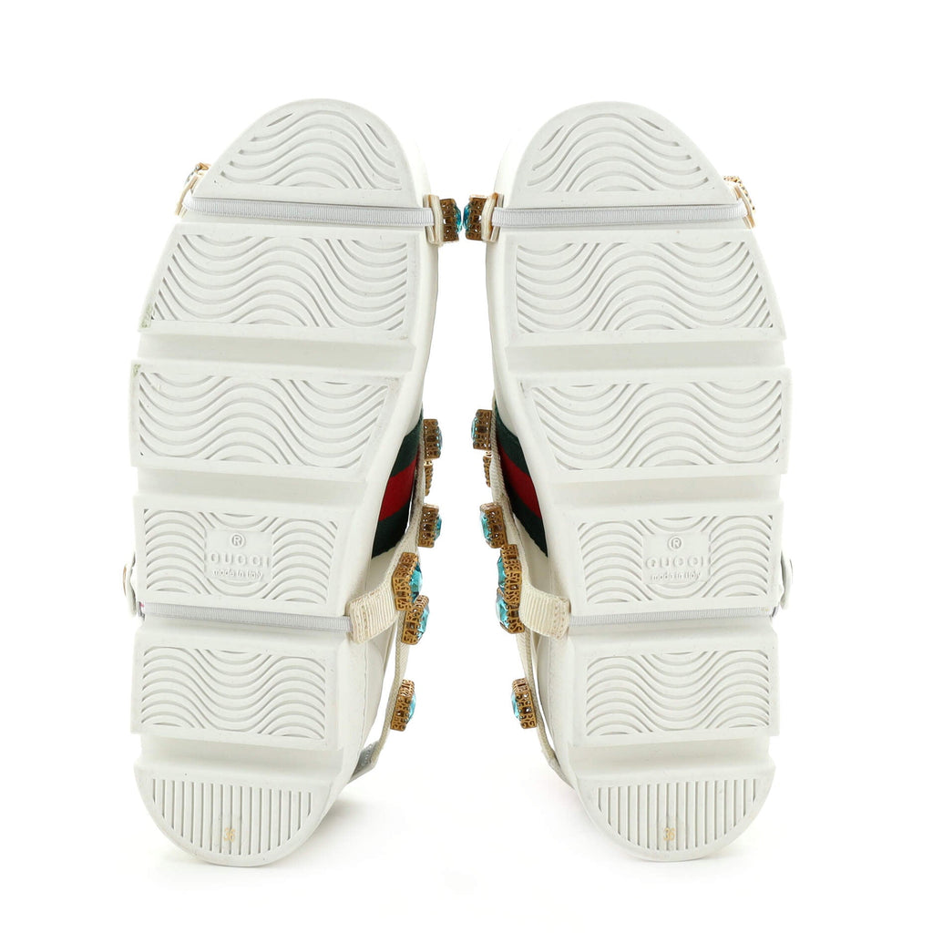 Women's Ace Web Platform Sneakers Leather with Removable Crystals