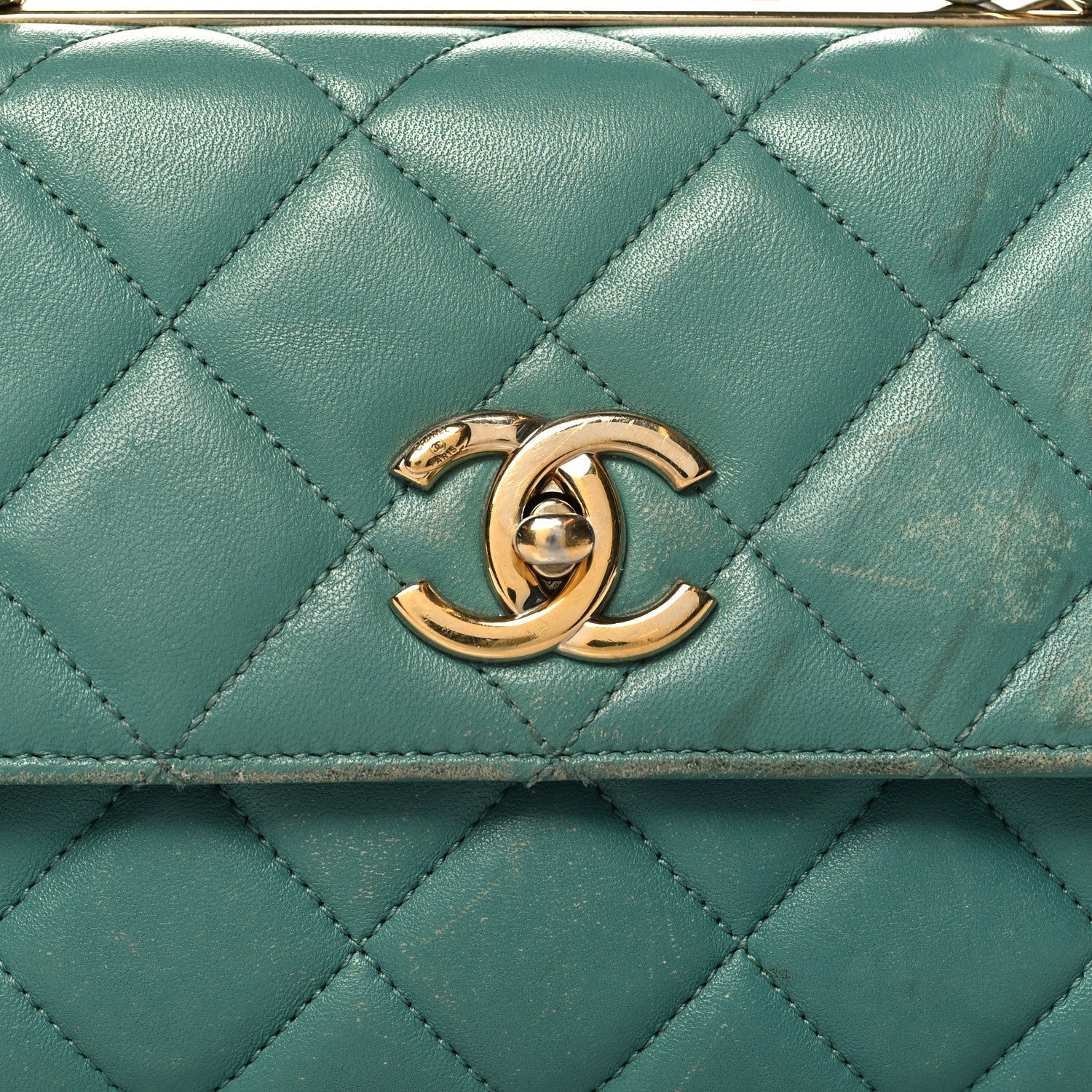 Lambskin Quilted Small Trendy CC Flap Dual Handle Bag Green