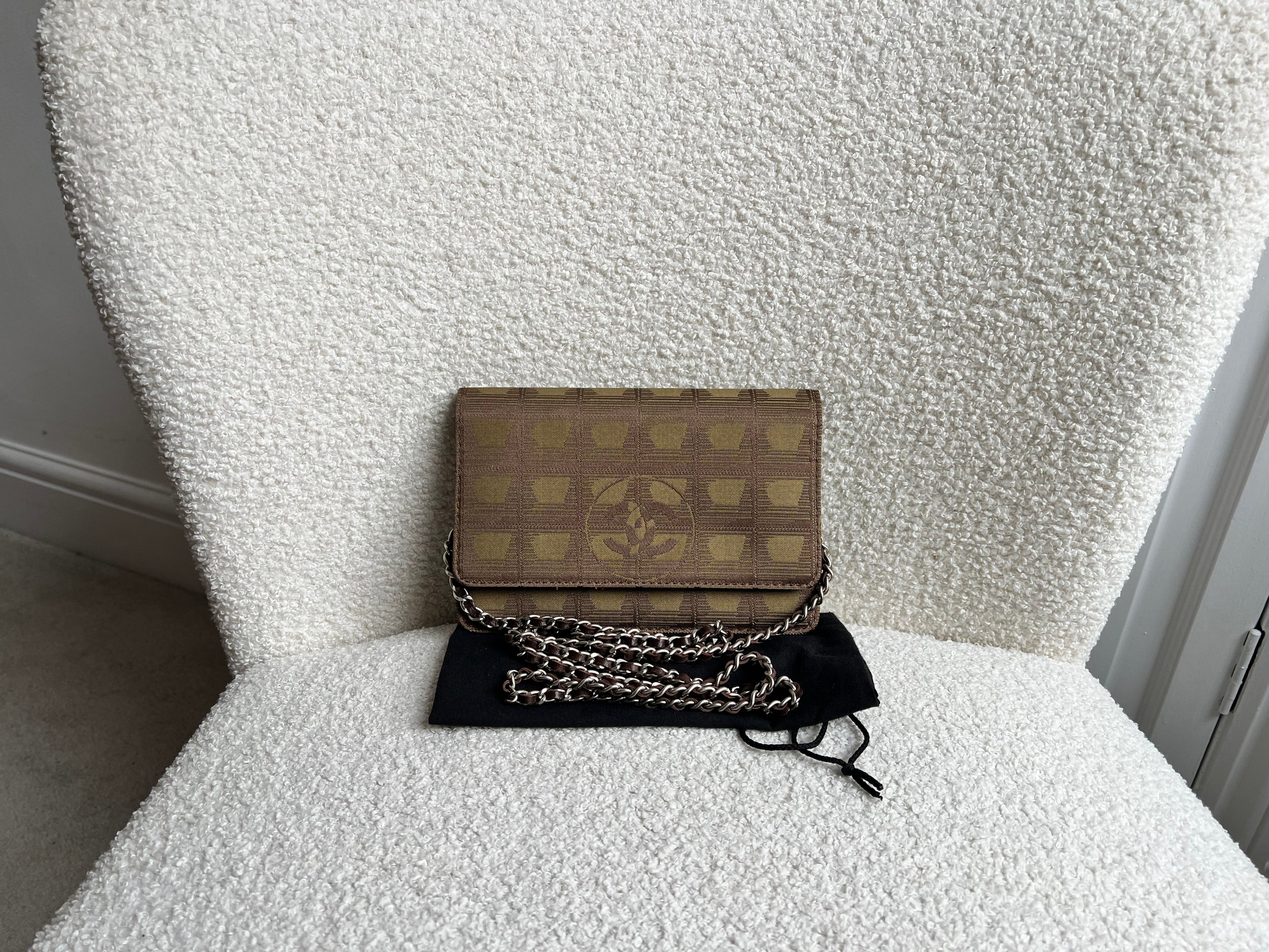 Chanel Vintage Travel Line Wallet on Chain in Khaki Nylon