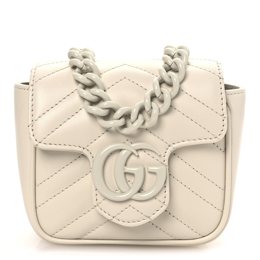 Calfskin Matelasse Monochrome GG Marmont Chain Mini Belt Bag Mystic White