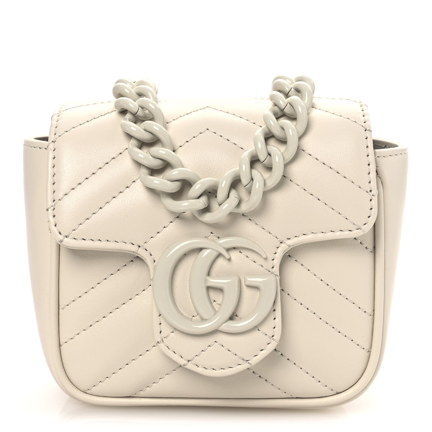 Calfskin Matelasse Monochrome GG Marmont Chain Mini Belt Bag Mystic White