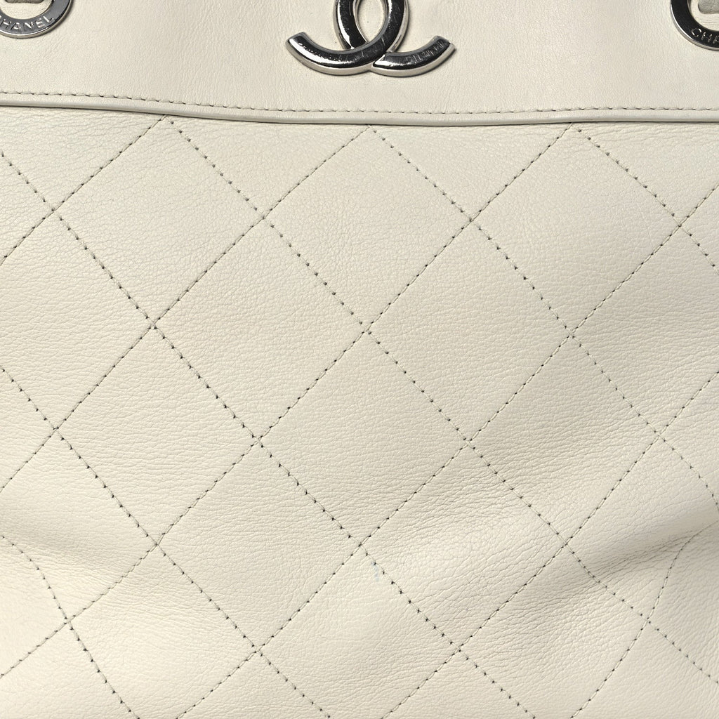 Calfskin Stitched Small Urban Shopping Tote White