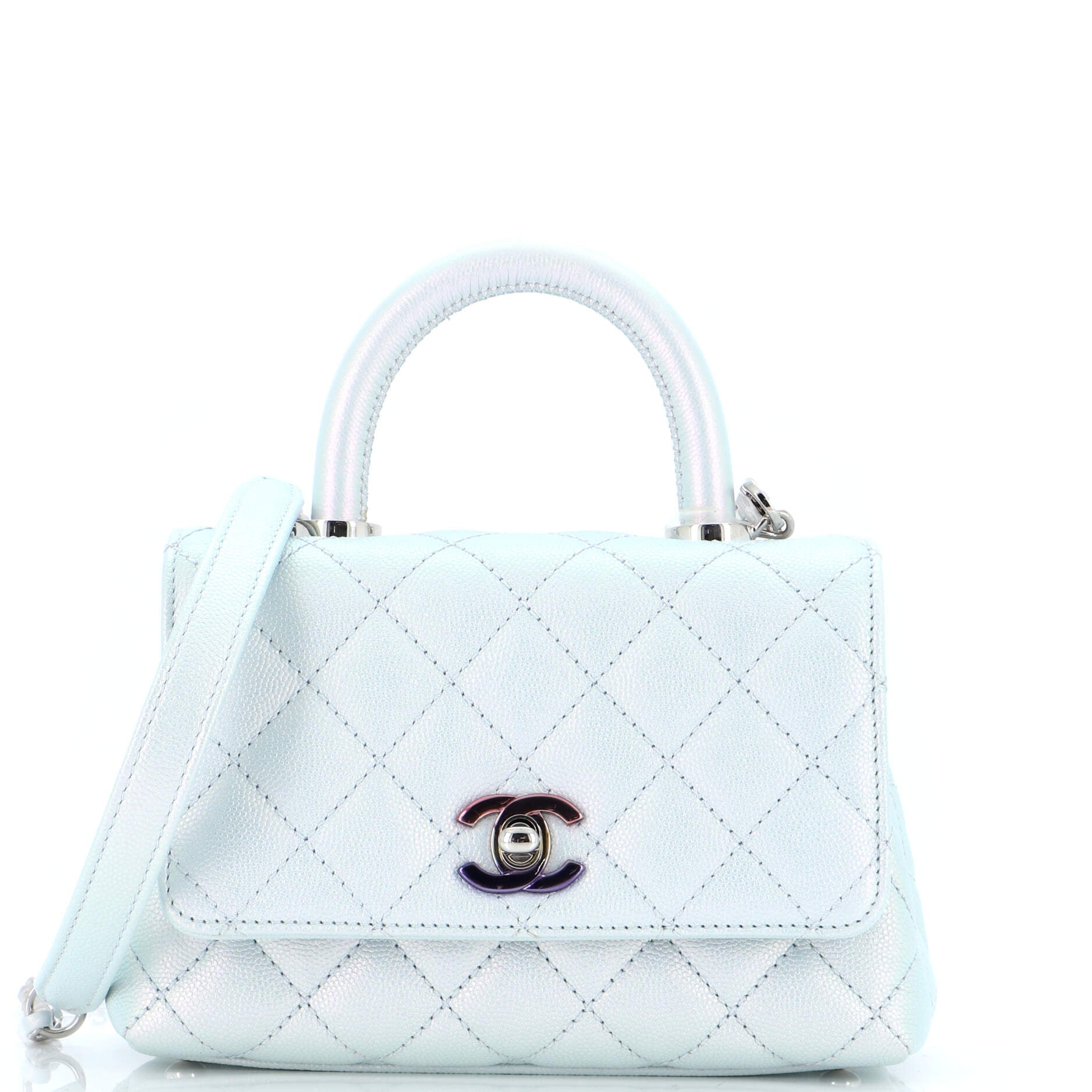 Coco Top Handle Bag Quilted Iridescent Caviar with Gradient Hardware Extra Mini