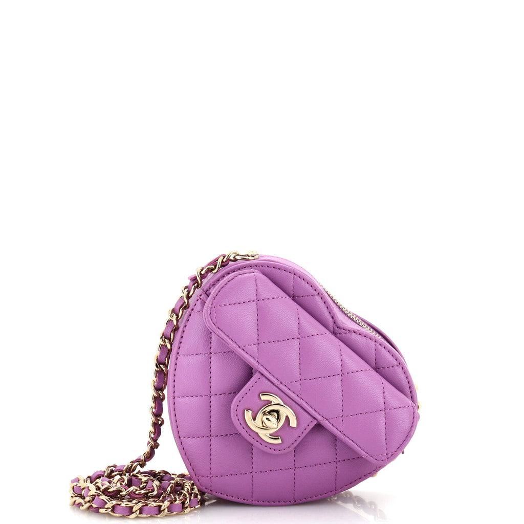 CC in Love Heart Clutch with Chain Quilted Lambskin