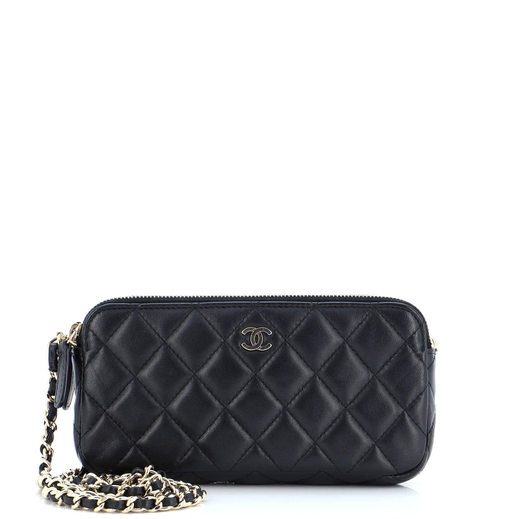 Double Zip Clutch with Chain Quilted Lambskin