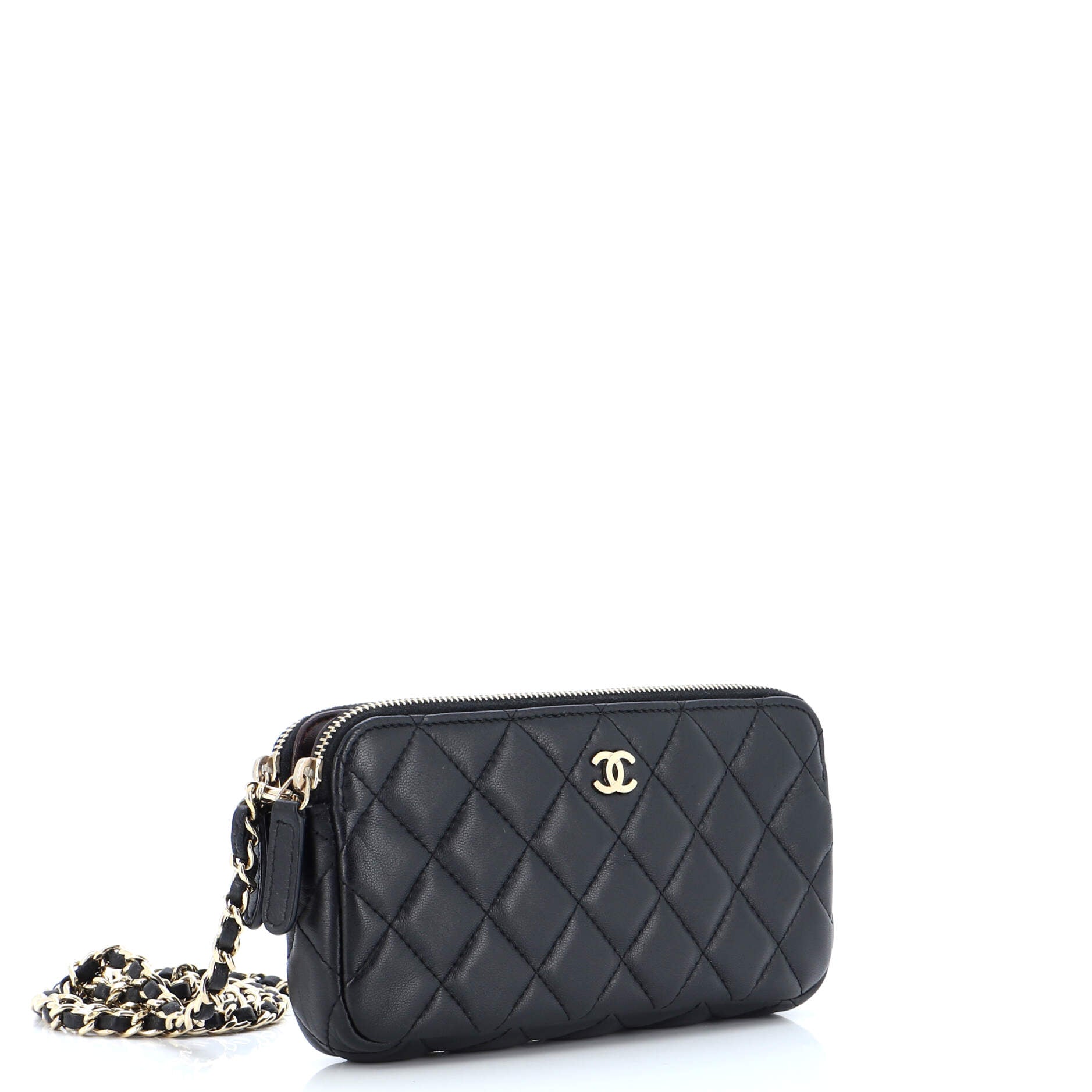 Double Zip Clutch with Chain Quilted Lambskin
