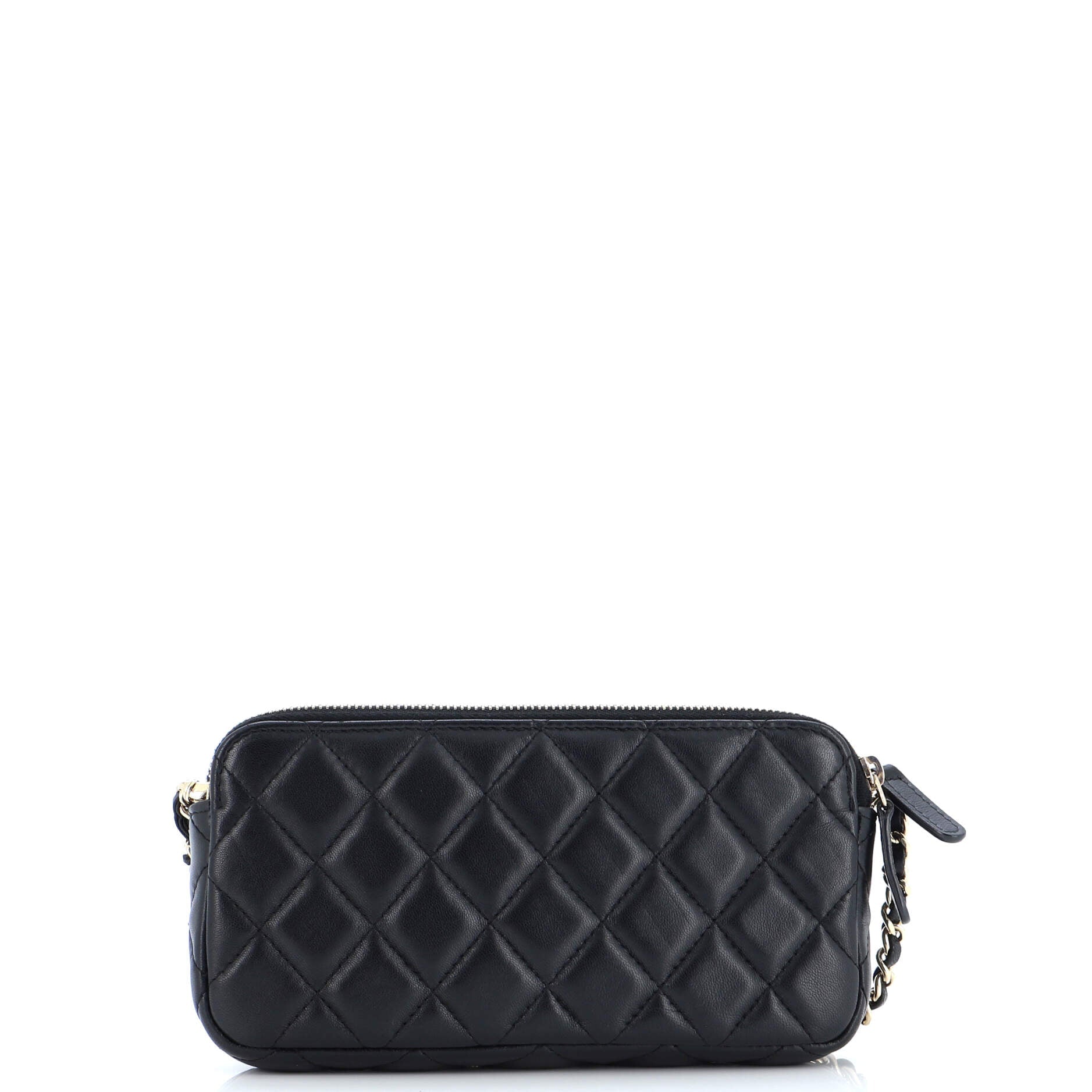 Double Zip Clutch with Chain Quilted Lambskin