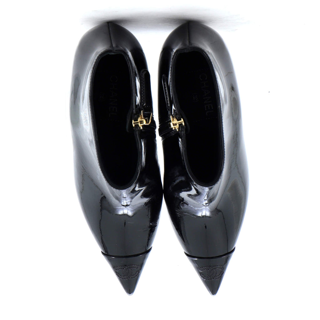 Women's CC Pointed Cap Toe Wedge Ankle Boots Patent