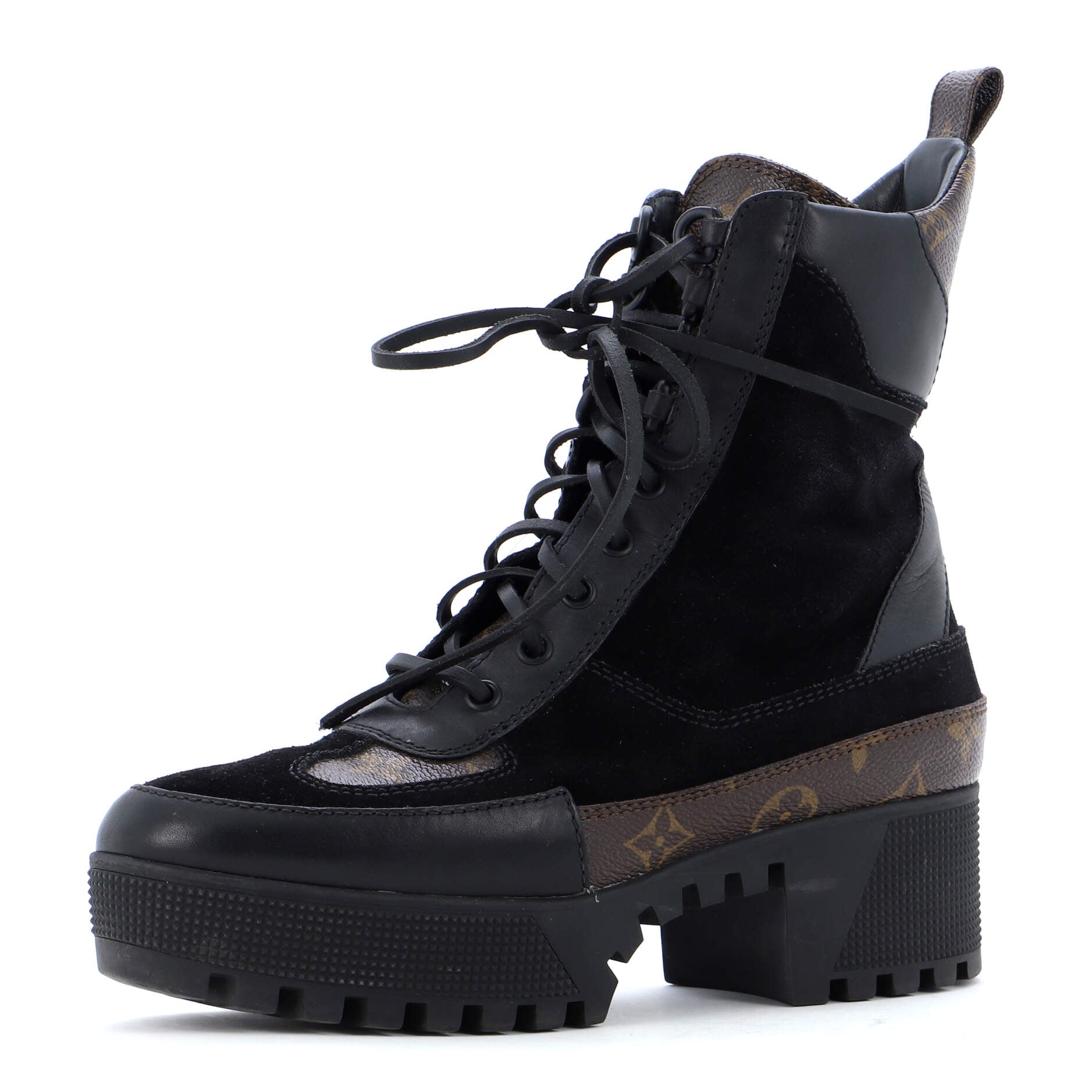 Women's Laureate Platform Desert Boots Suede with Monogram Canvas