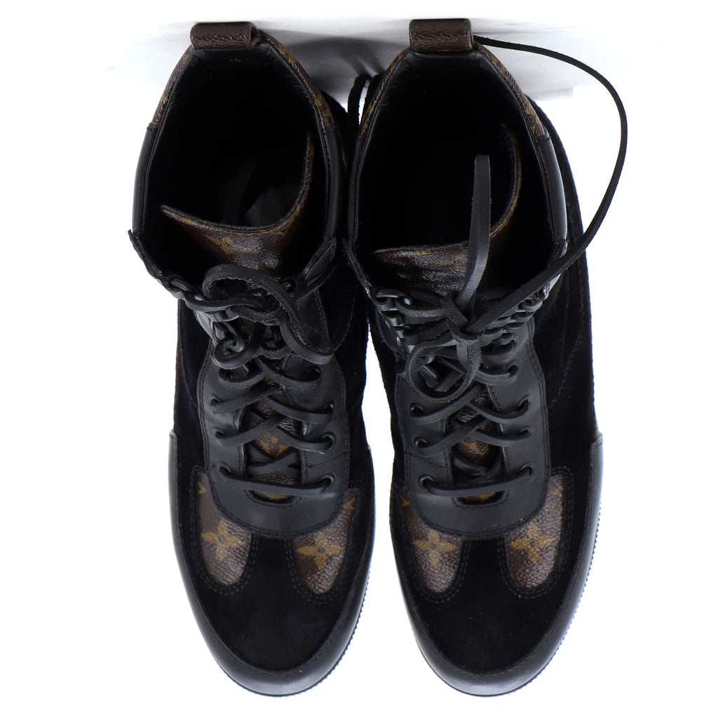 Women's Laureate Platform Desert Boots Suede with Monogram Canvas