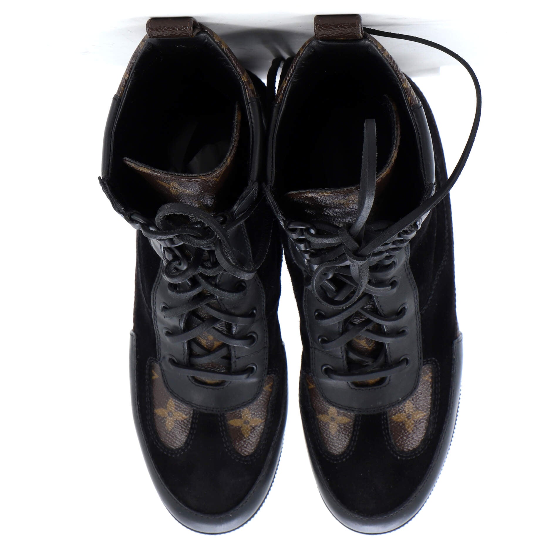 Women's Laureate Platform Desert Boots Suede with Monogram Canvas