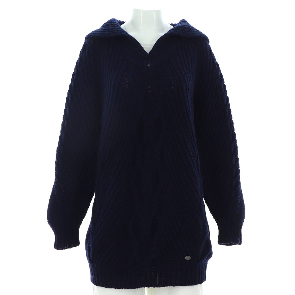 Women's Cable Knit Sailor Collar Sweater Dress Wool and Cashmere Blend