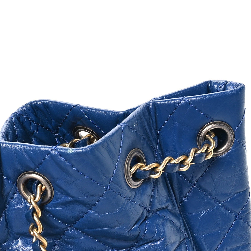 Aged Calfskin Quilted Gabrielle Backpack Blue