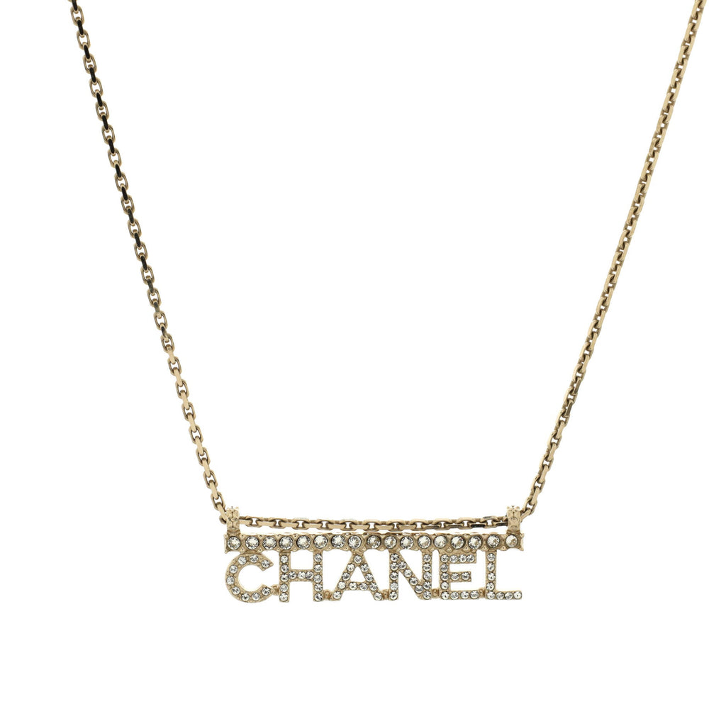 Logo Letters Bar Pendant Necklace Metal with Crystals
