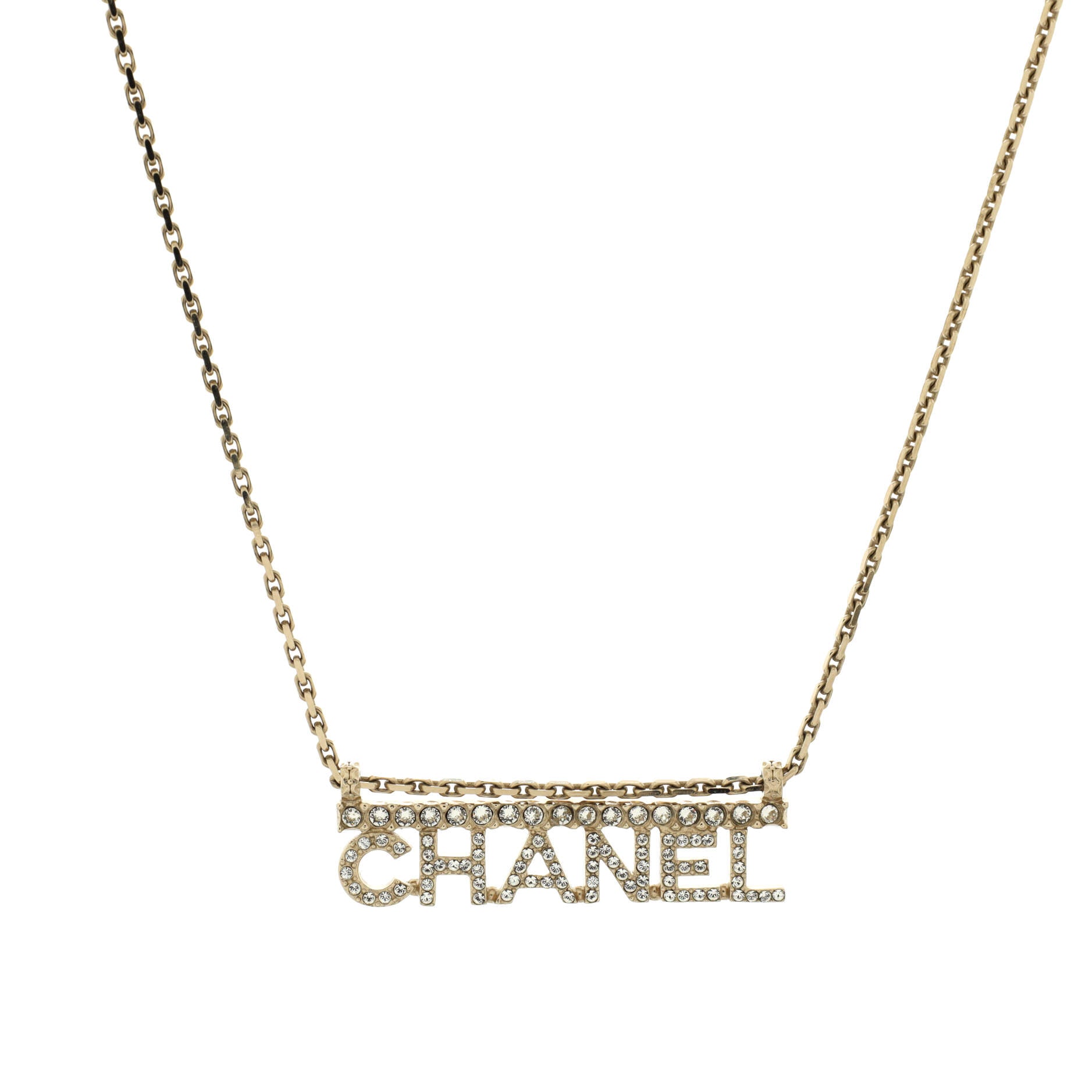 Logo Letters Bar Pendant Necklace Metal with Crystals