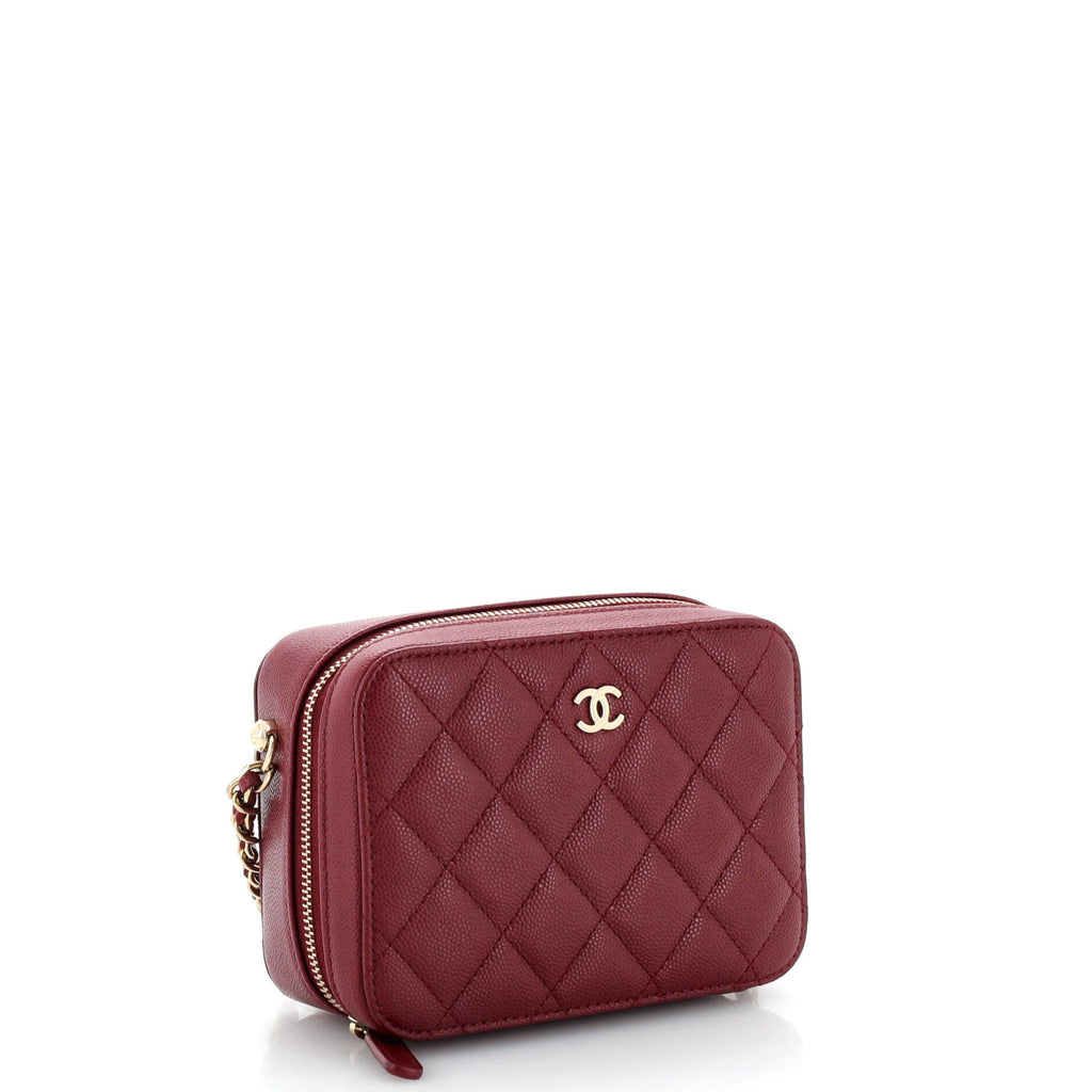 Zip Around Vanity Case with Chain Quilted Caviar Mini