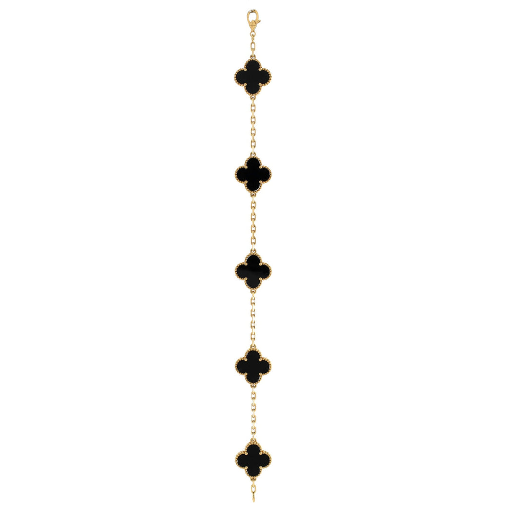 Vintage Alhambra 5 Motifs Bracelet 18K Yellow Gold and Onyx