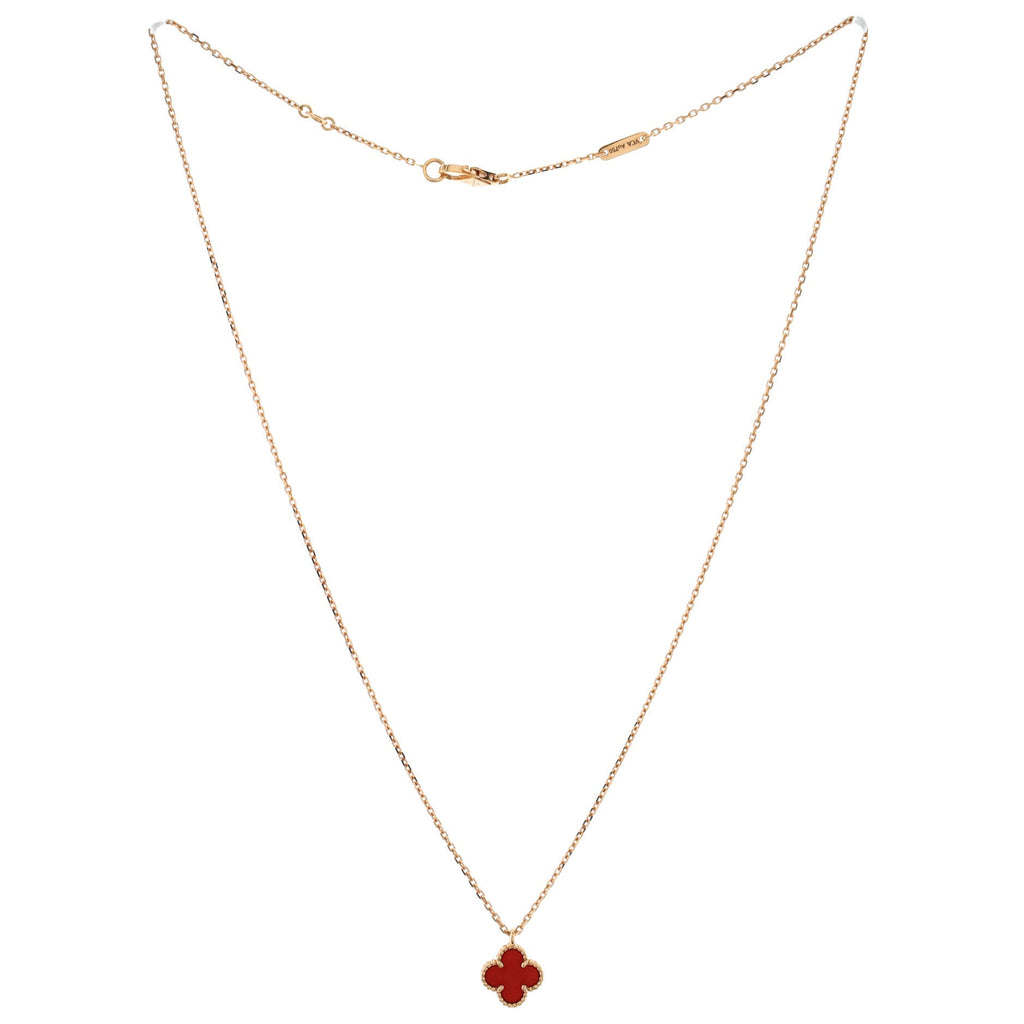 Sweet Alhambra Pendant Necklace 18K Rose Gold and Carnelian