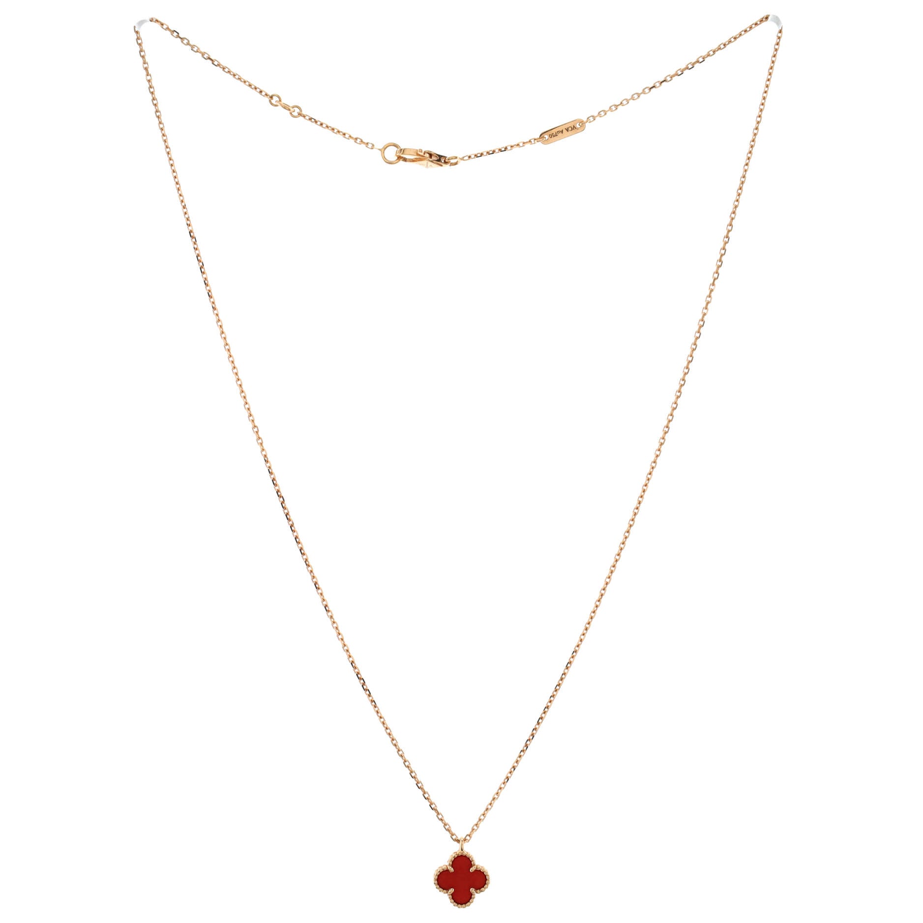 Sweet Alhambra Pendant Necklace 18K Rose Gold and Carnelian