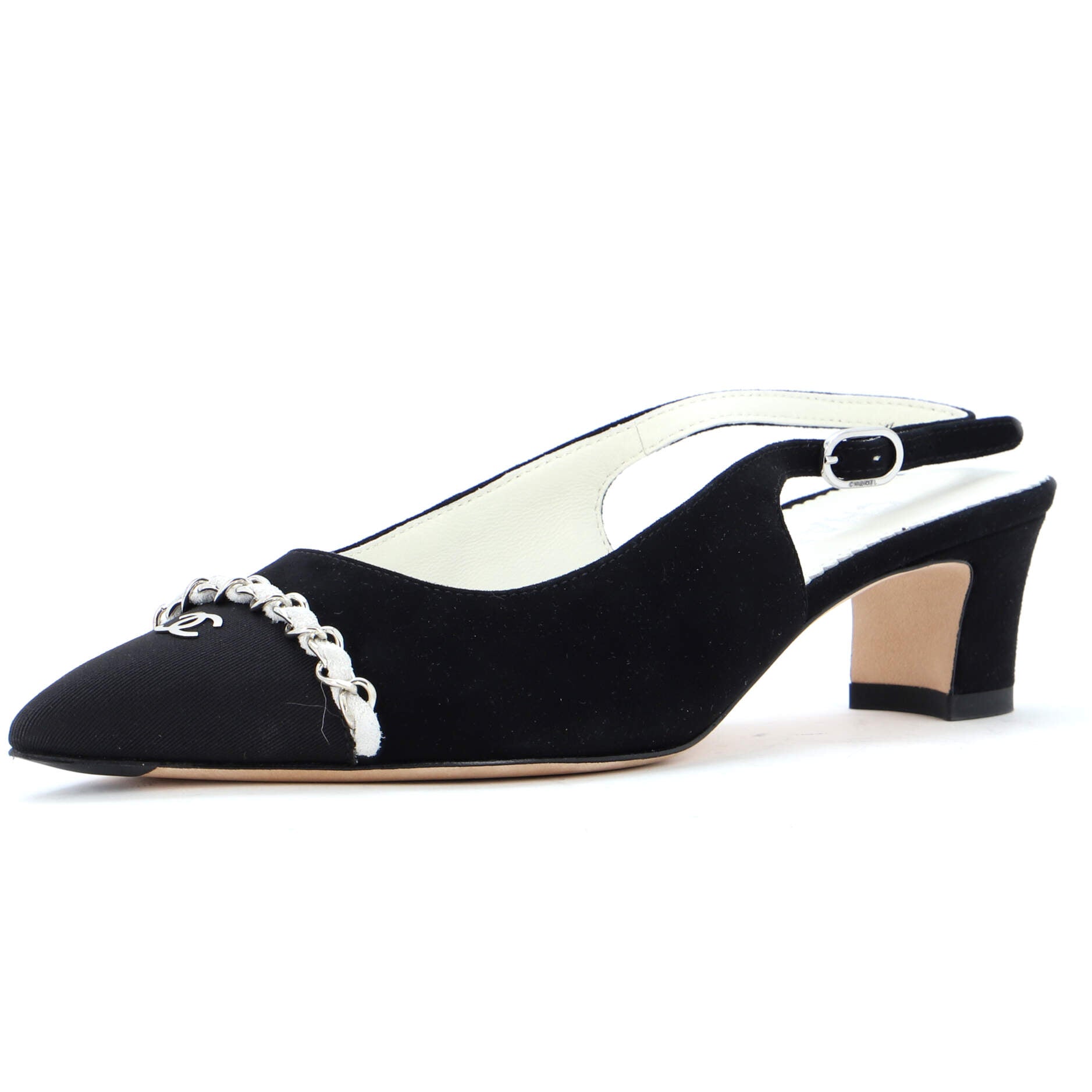 Women's Chained Pointed CC Cap Toe Slingback Pumps Suede