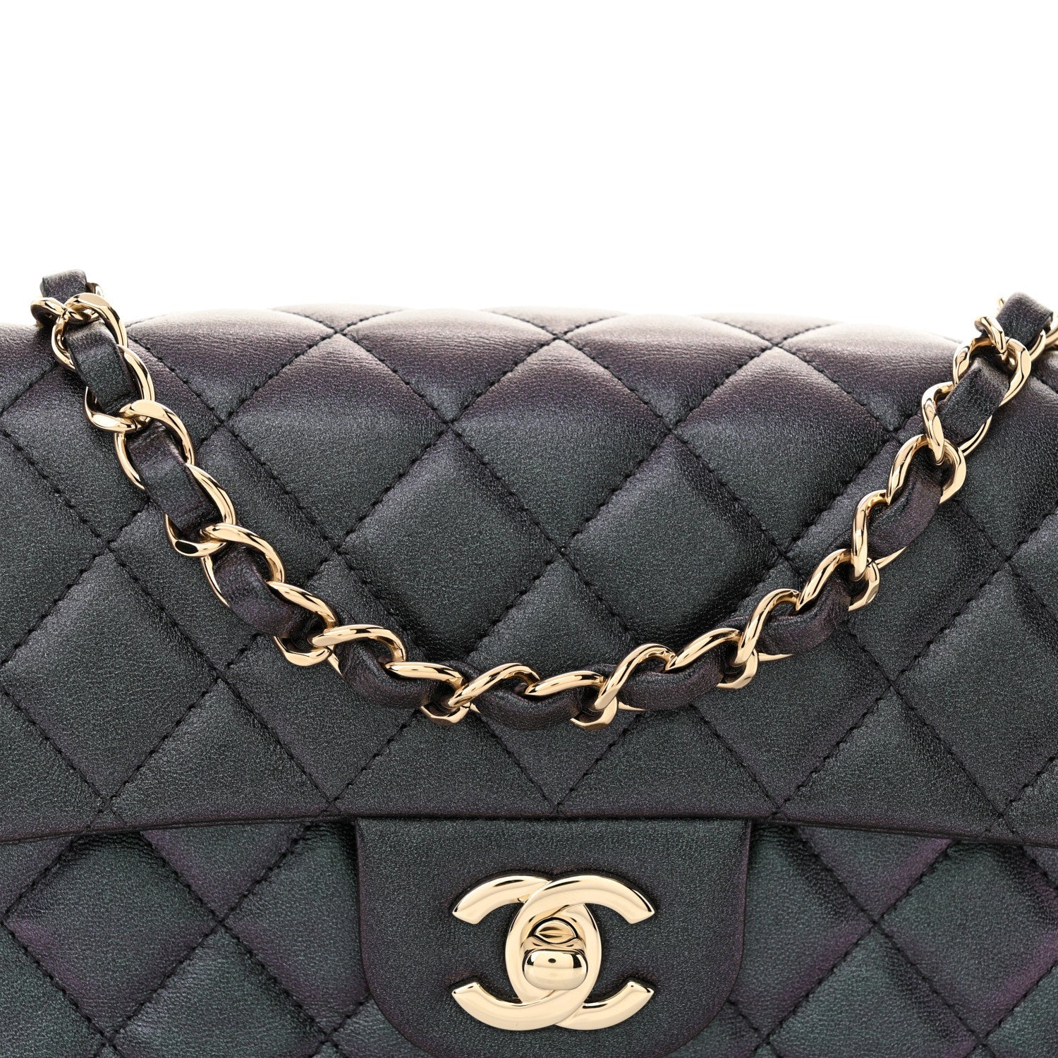 Iridescent Lambskin Quilted Mini Rectangular Flap Black