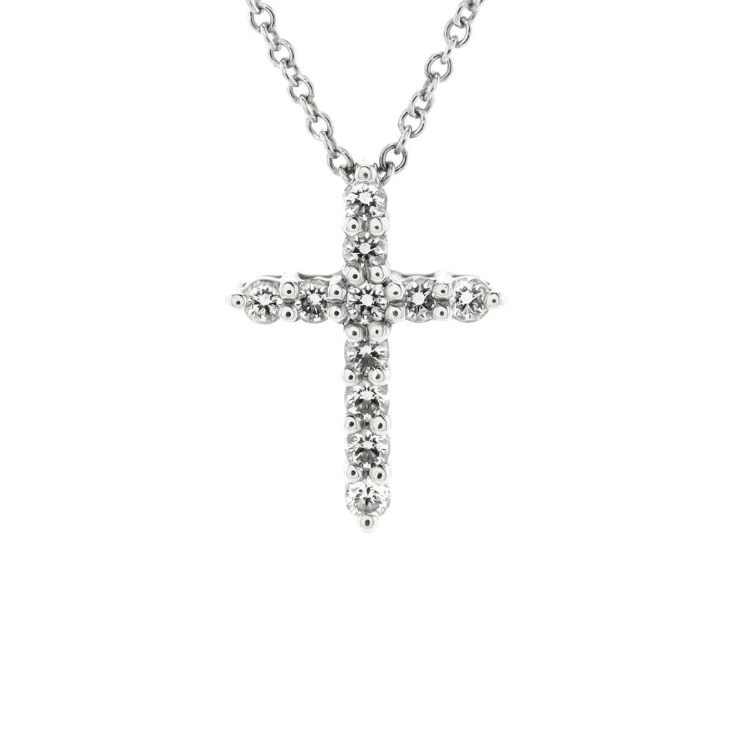 Cross Pendant Necklace Platinum and Diamonds Small
