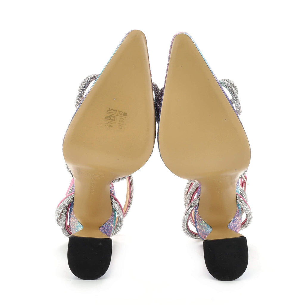Women's Double Bow Ankle Strap Platform Pumps Glitter 140