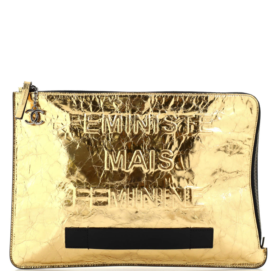 Feminine Pouch Crinkled Leather Large