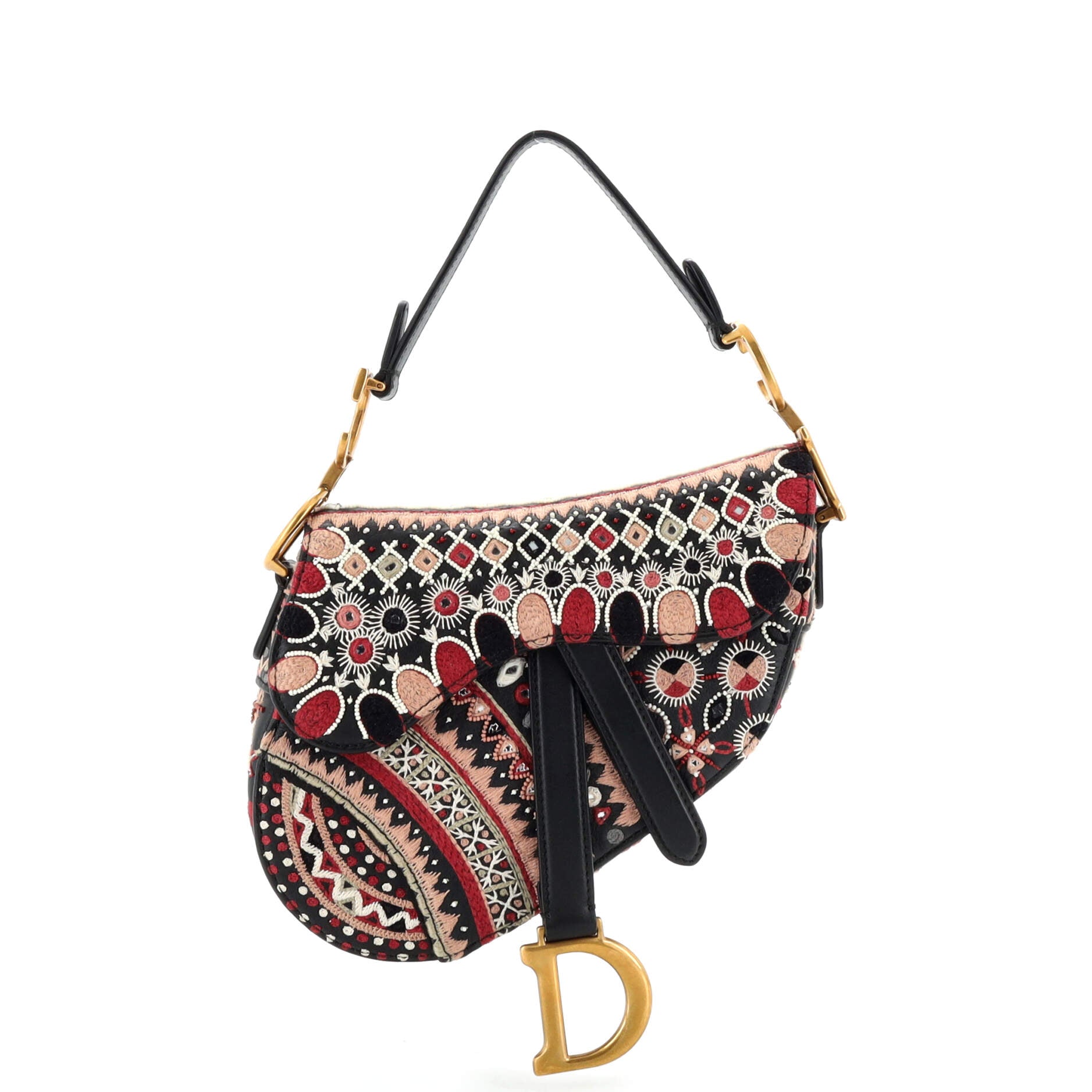 Saddle Handbag Embroidered Leather Mini