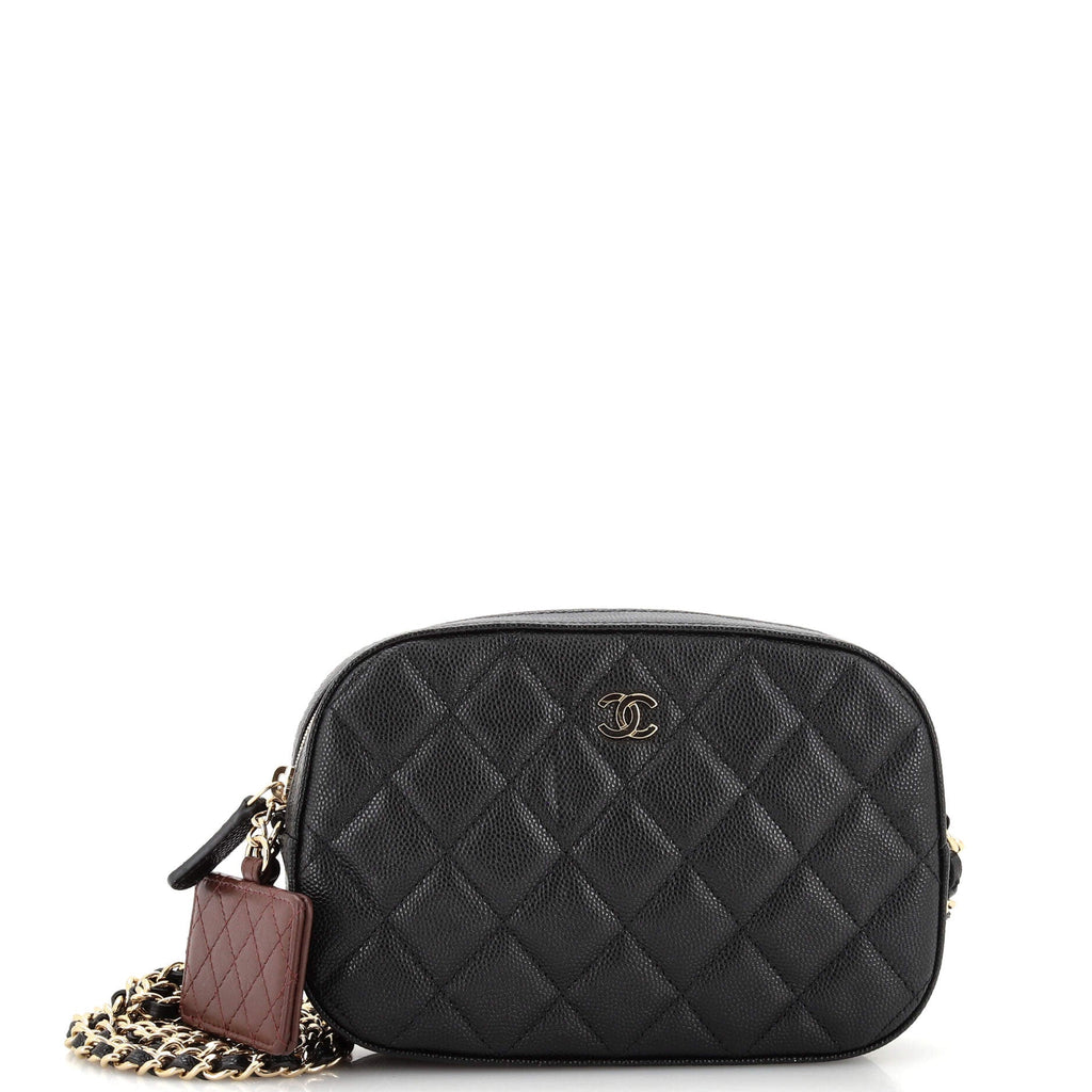 Zip Around Chain Camera Case Quilted Caviar Mini