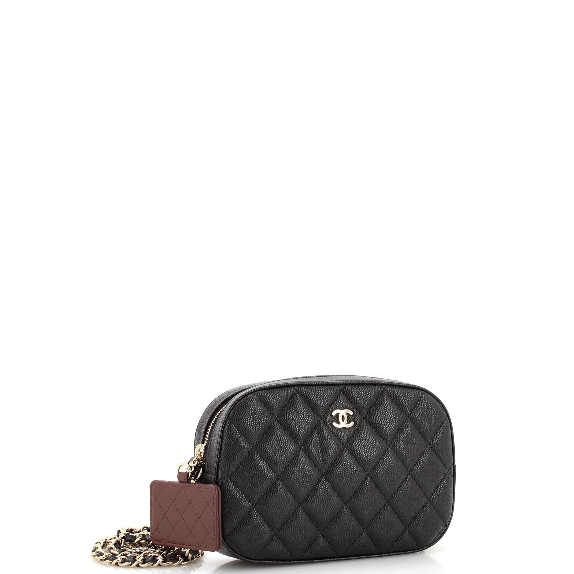 Zip Around Chain Camera Case Quilted Caviar Mini