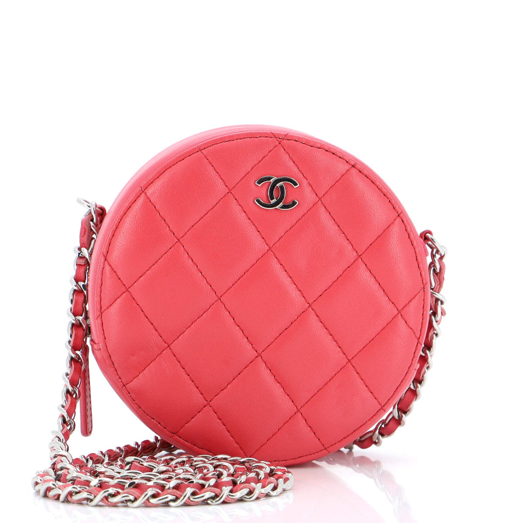 Round Clutch with Chain Quilted Lambskin Mini