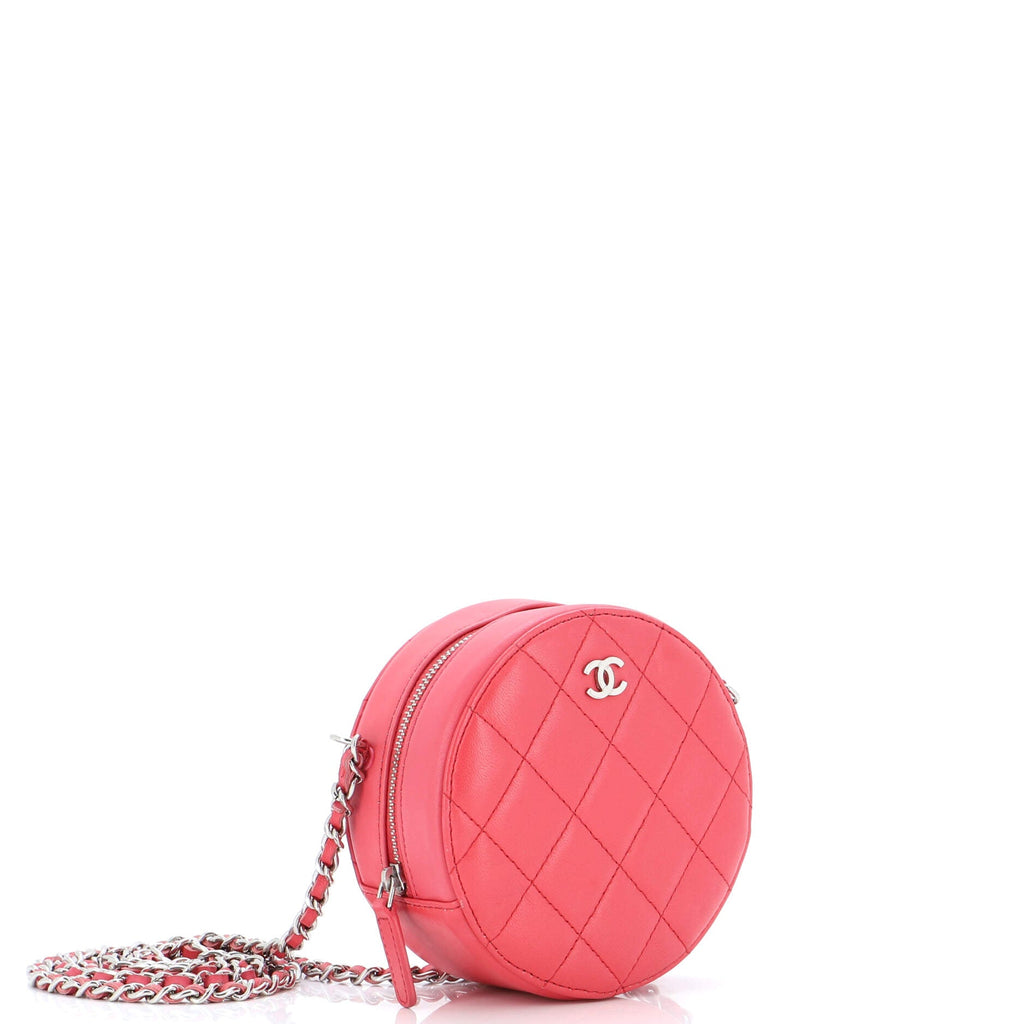 Round Clutch with Chain Quilted Lambskin Mini