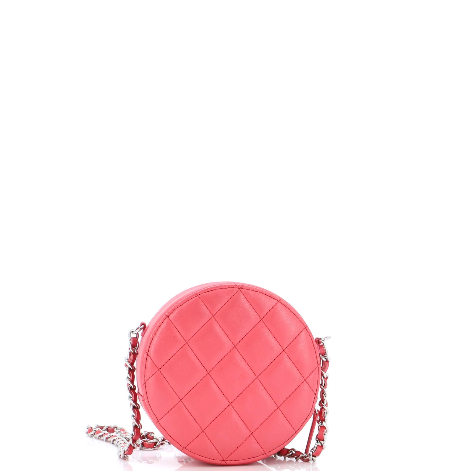 Round Clutch with Chain Quilted Lambskin Mini