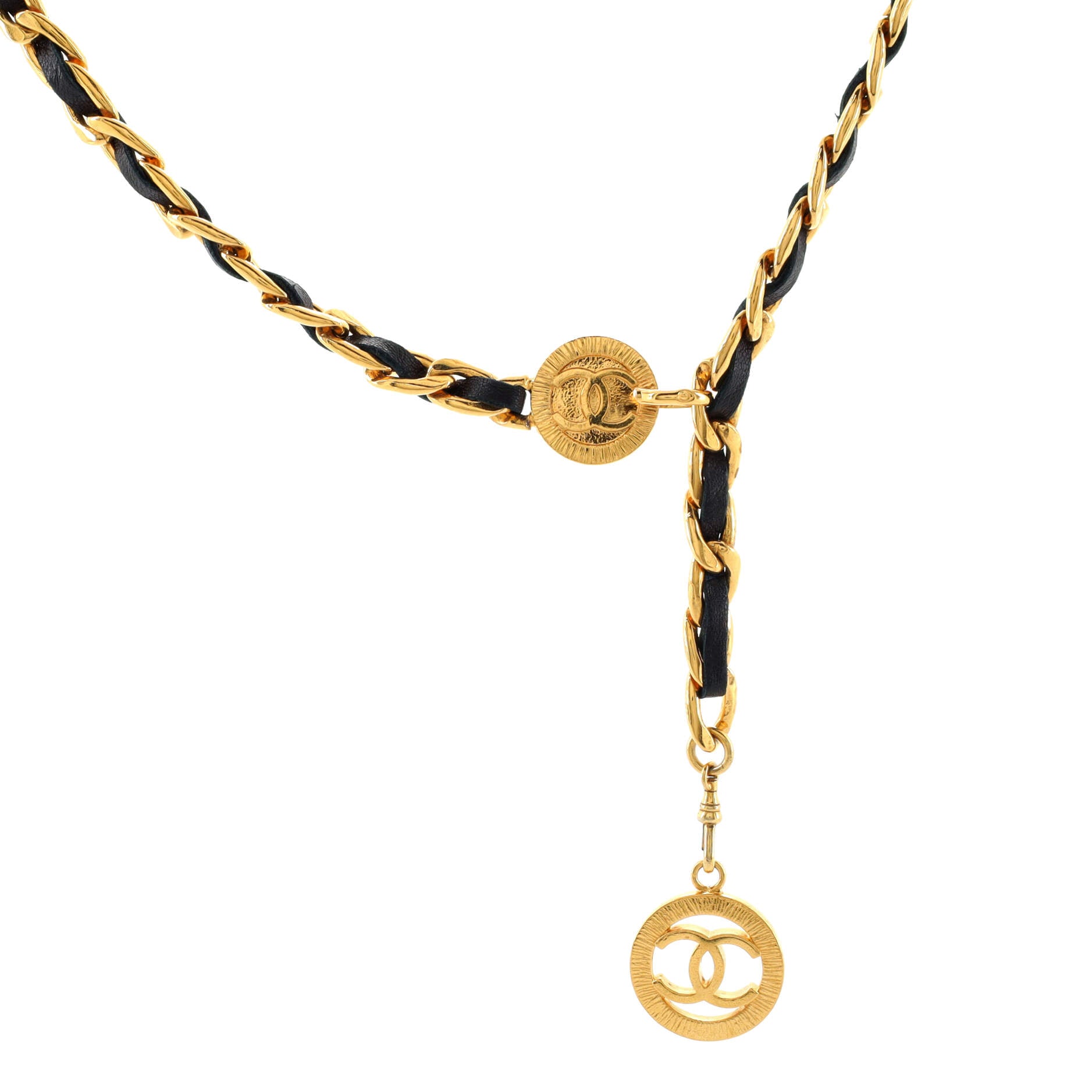 Vintage Medallion Chain Belt Metal and Leather 90