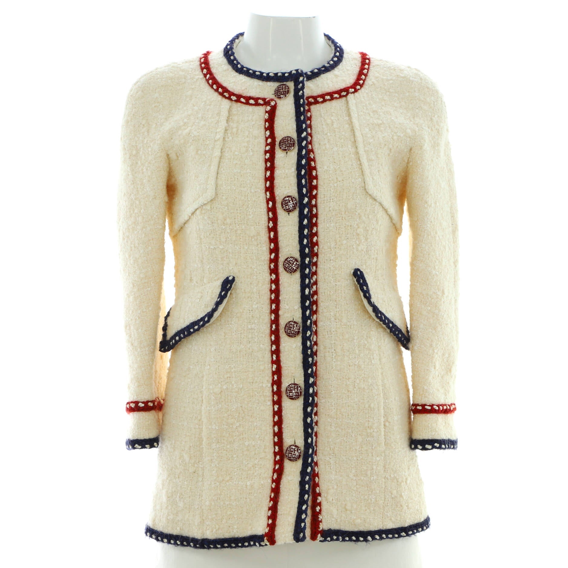 Women's Stitch Trim Two Pocket Collarless Jacket Tweed