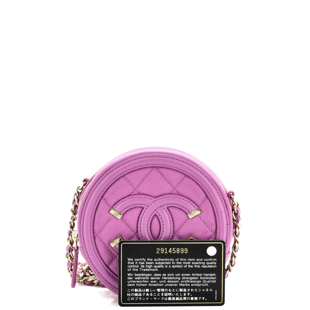 Filigree Round Clutch with Chain Quilted Caviar Mini