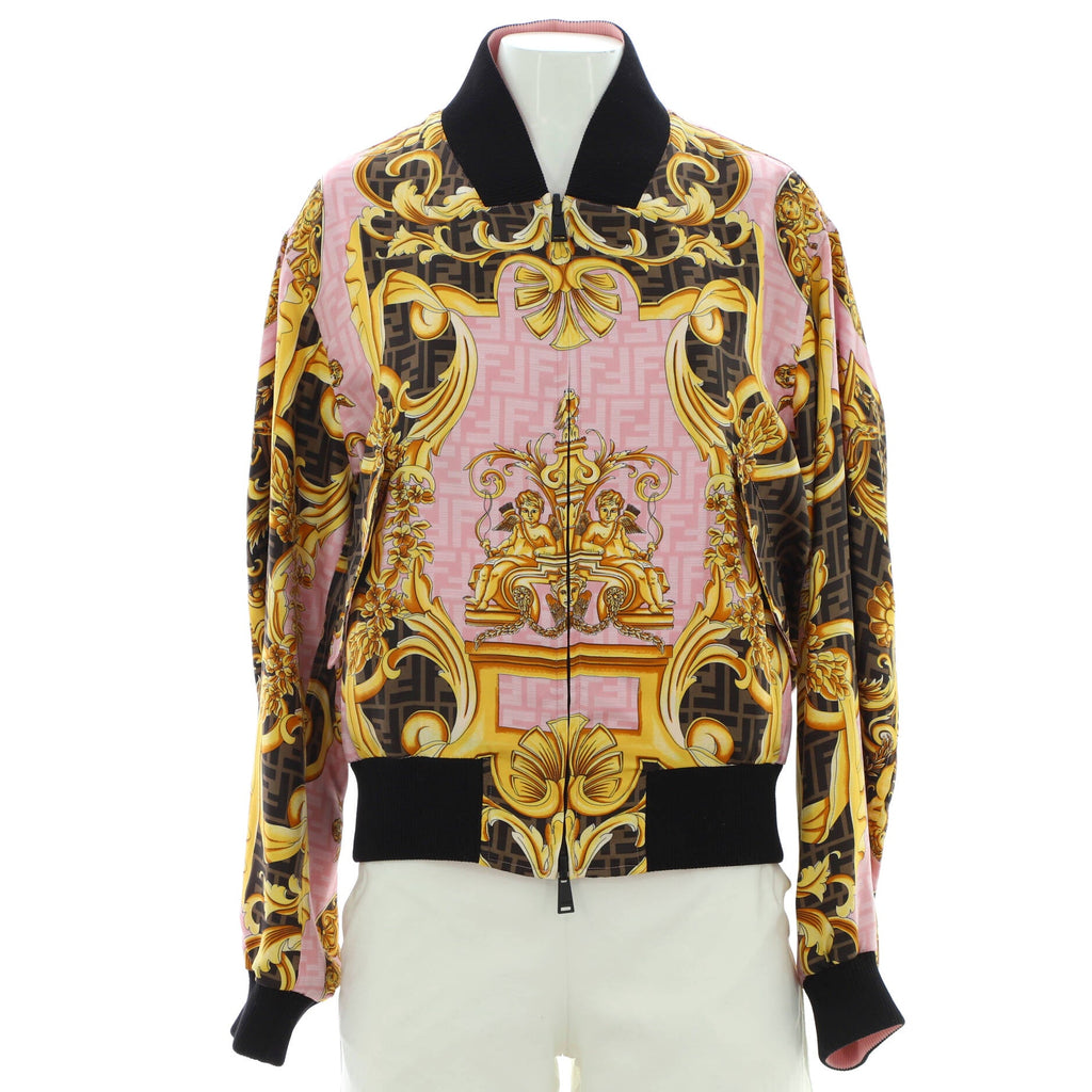 x Versace Fendace Men's Reversible Bomber Jacket Printed Zucca Silk