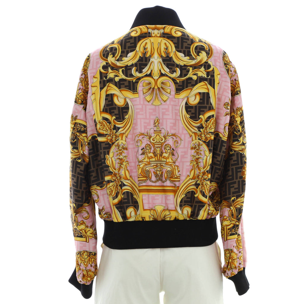 x Versace Fendace Men's Reversible Bomber Jacket Printed Zucca Silk