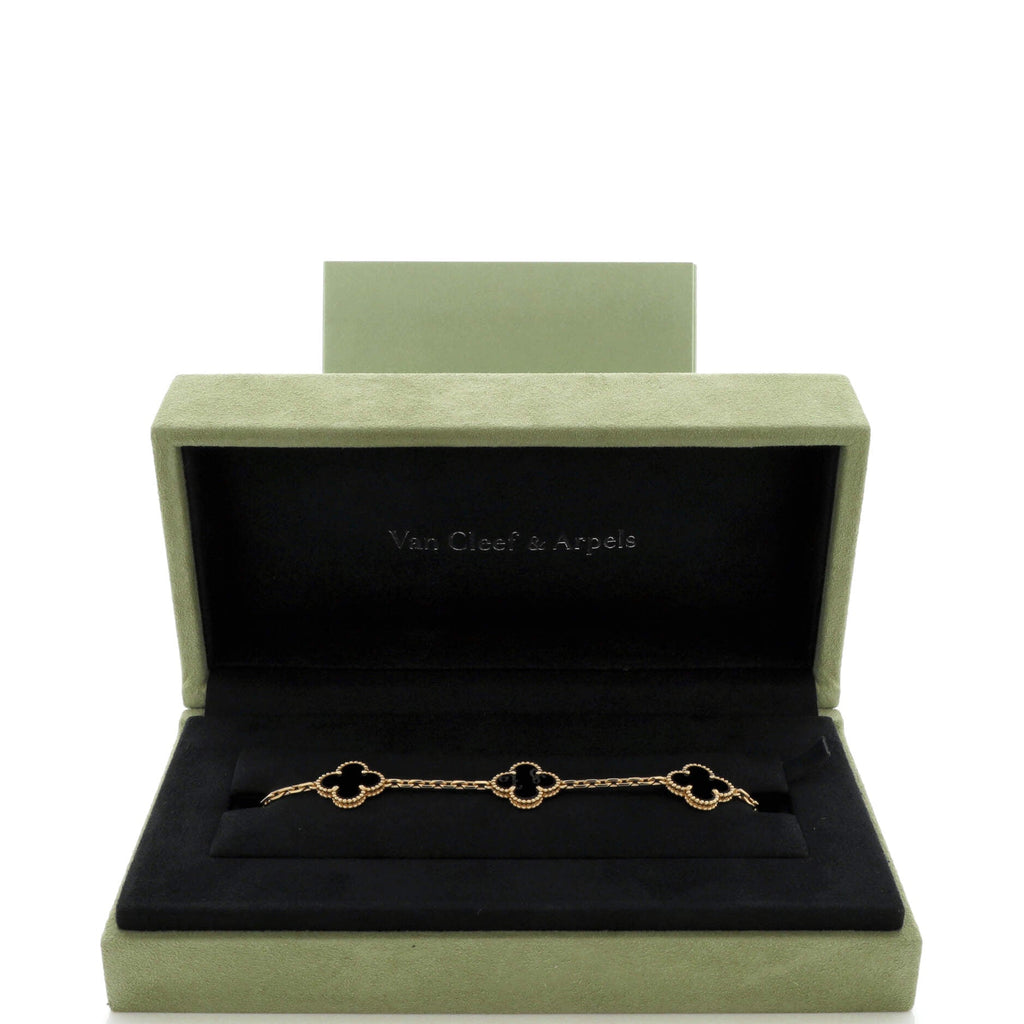 Vintage Alhambra 5 Motifs Bracelet 18K Yellow Gold and Onyx