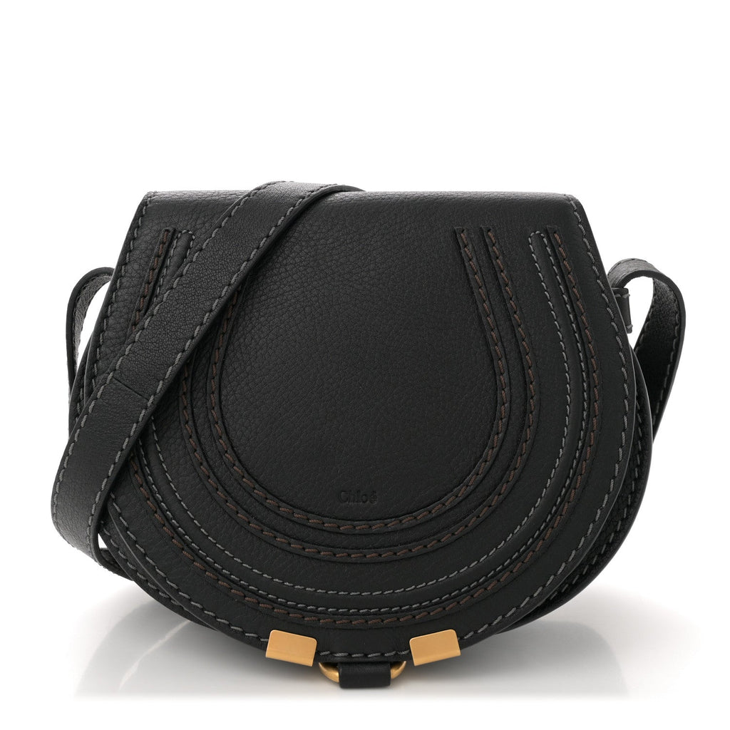 Calfskin Mini Marcie Round Crossbody Bag Black