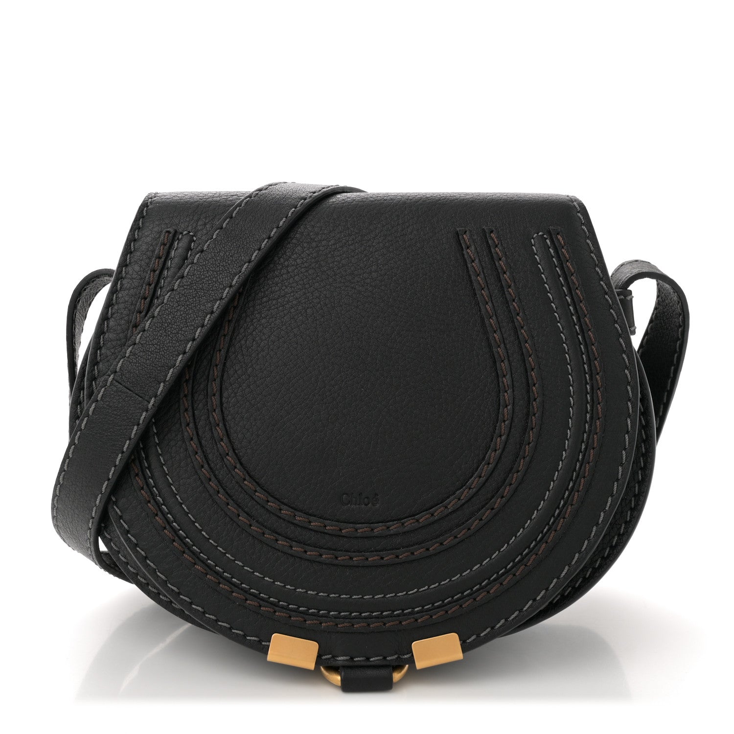 Calfskin Mini Marcie Round Crossbody Bag Black