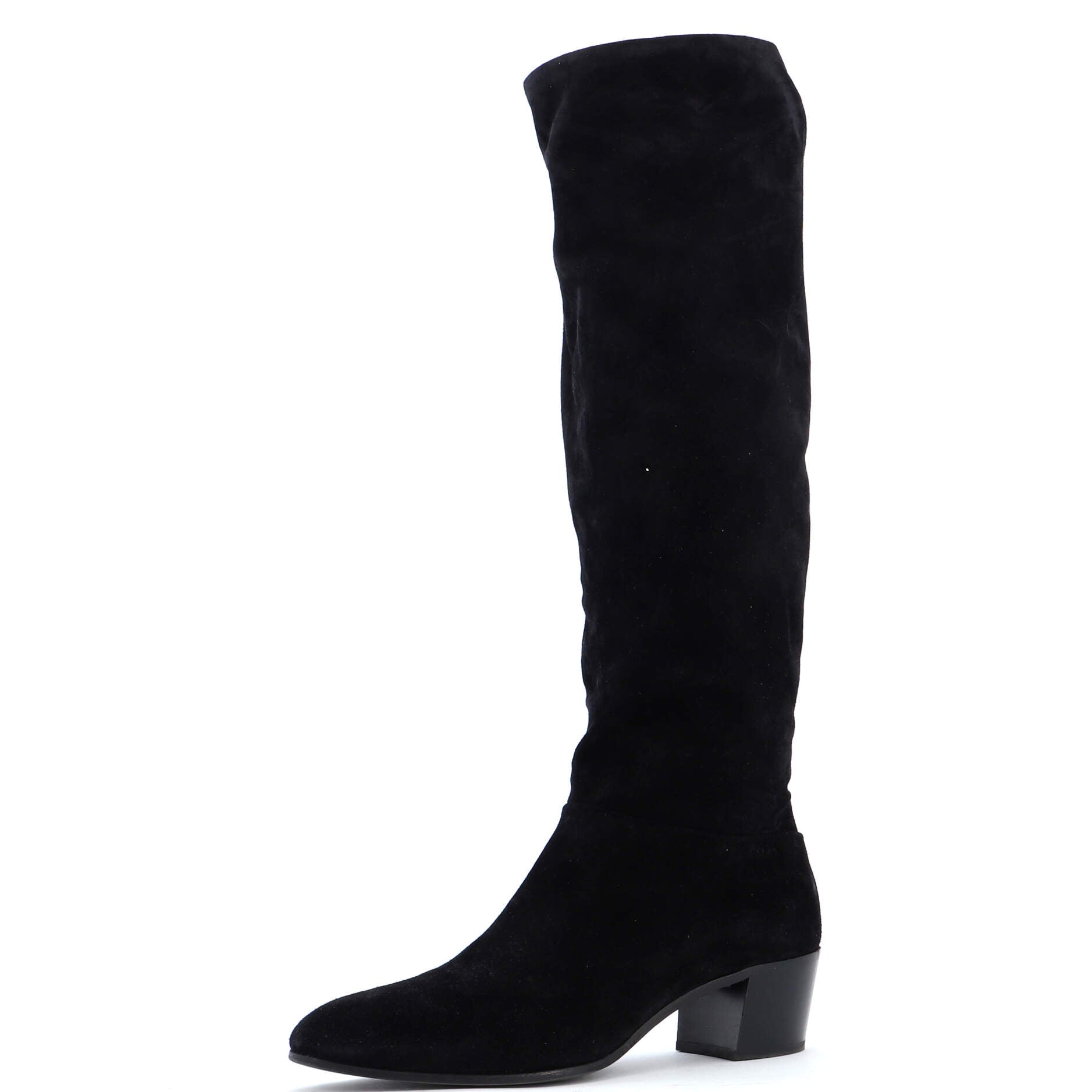 Women's Logo Block Heel Knee High Boots Suede