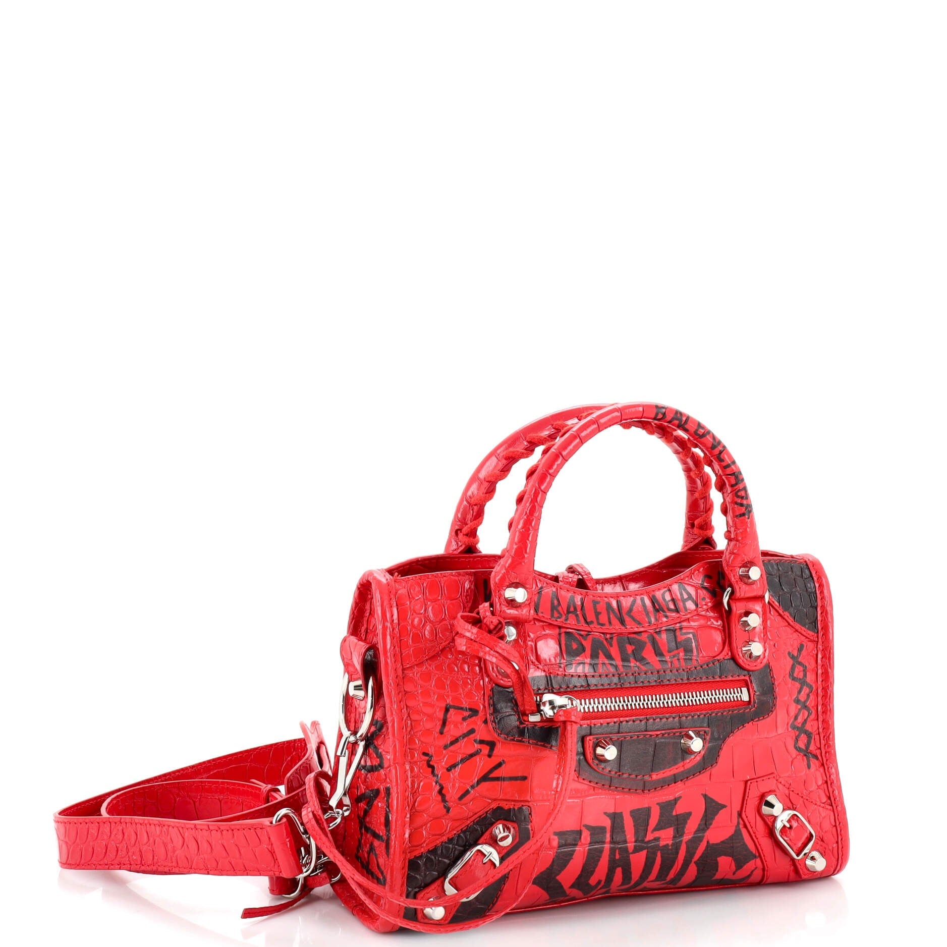 City Graffiti Classic Studs Bag Crocodile Embossed Leather Mini