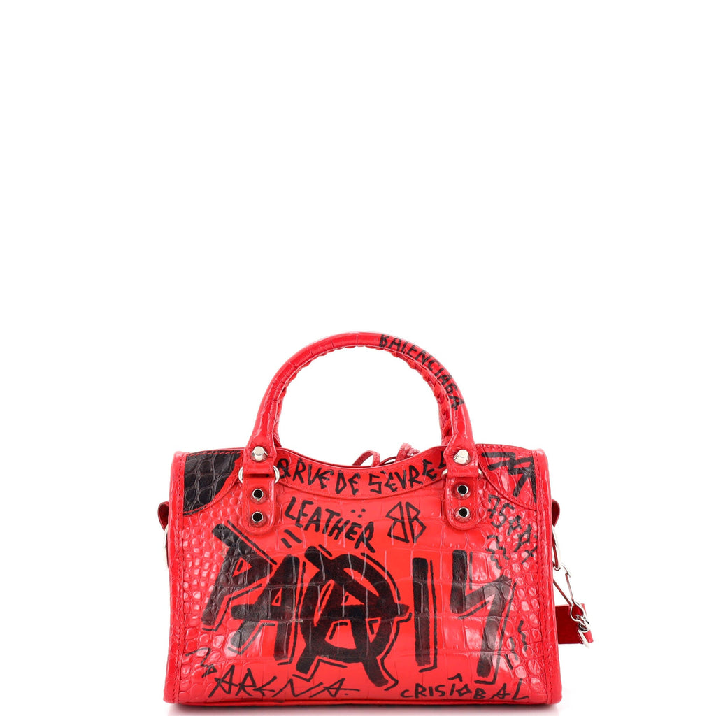 City Graffiti Classic Studs Bag Crocodile Embossed Leather Mini