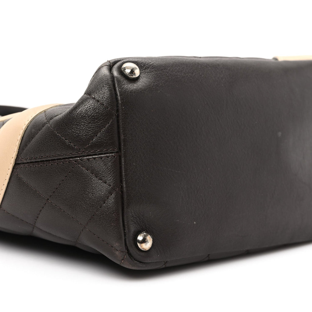 Calfskin Quilted Medium Cambon Tote Brown Beige