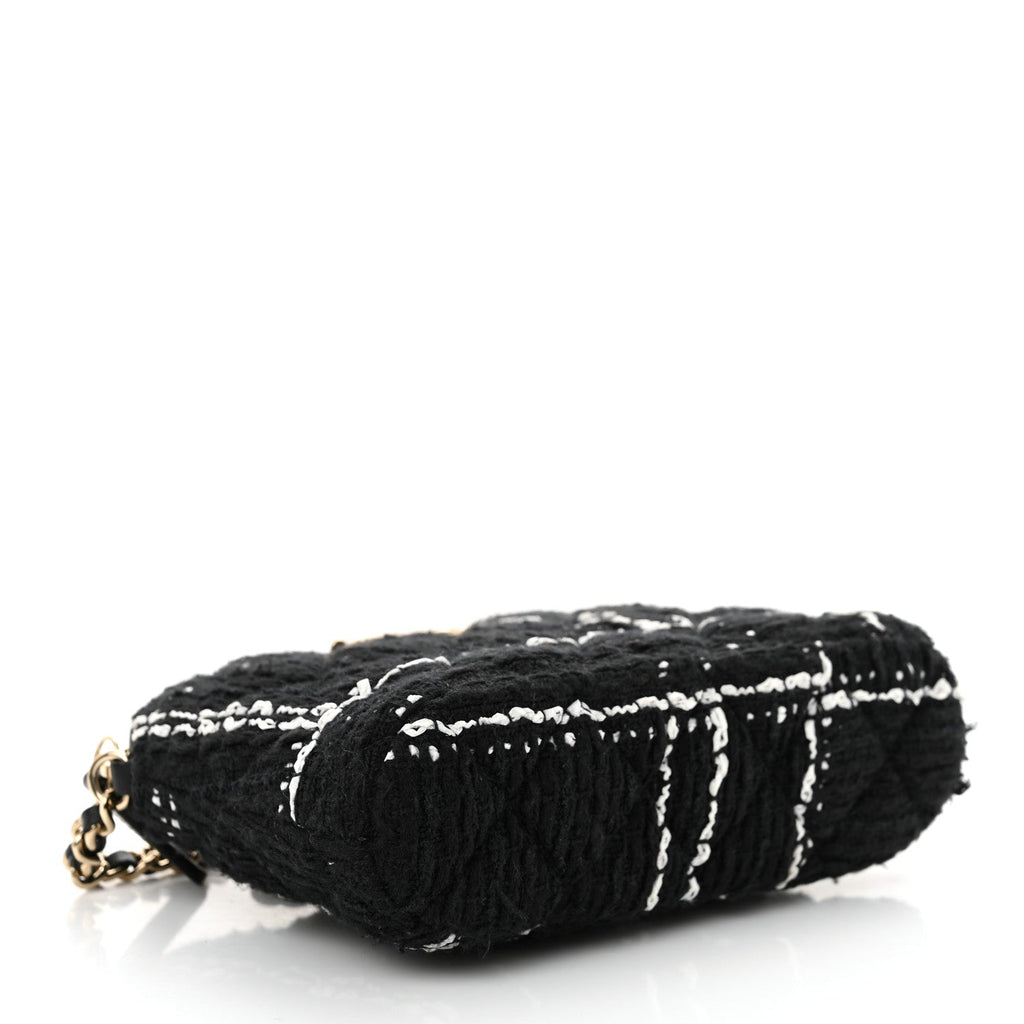 Tweed Quilted Mini Clutch With Chain Black White